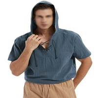 Jusddie мъжки тениски с къс ръкав ежедневна блуза v врата Работа летни върхове Твърди цвят ежедневно износване синьо xl